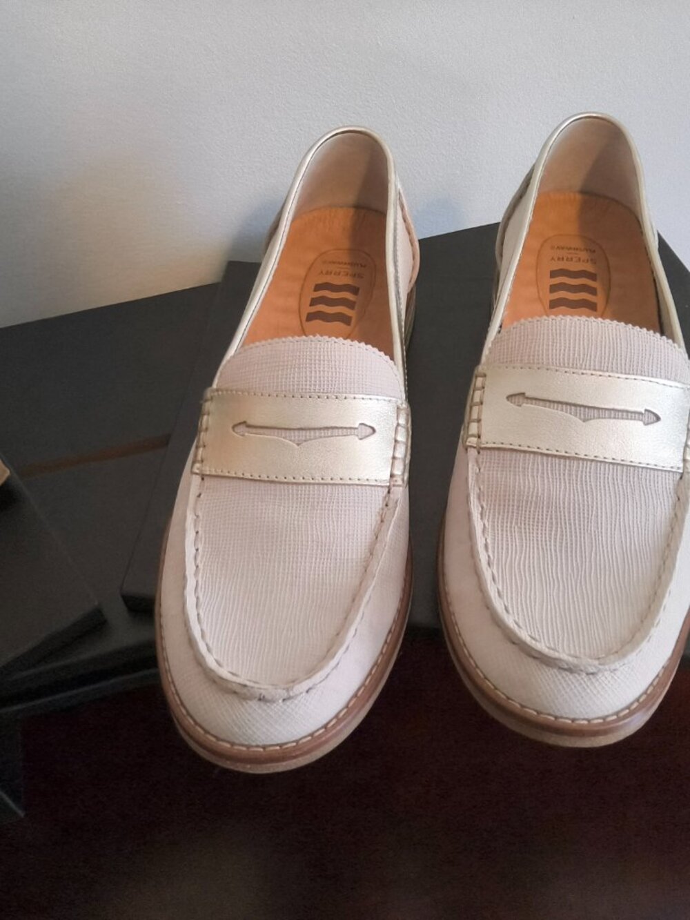Sperry Loafers. Size 9. Soft white with metallic accents. - Picture 2 of 5